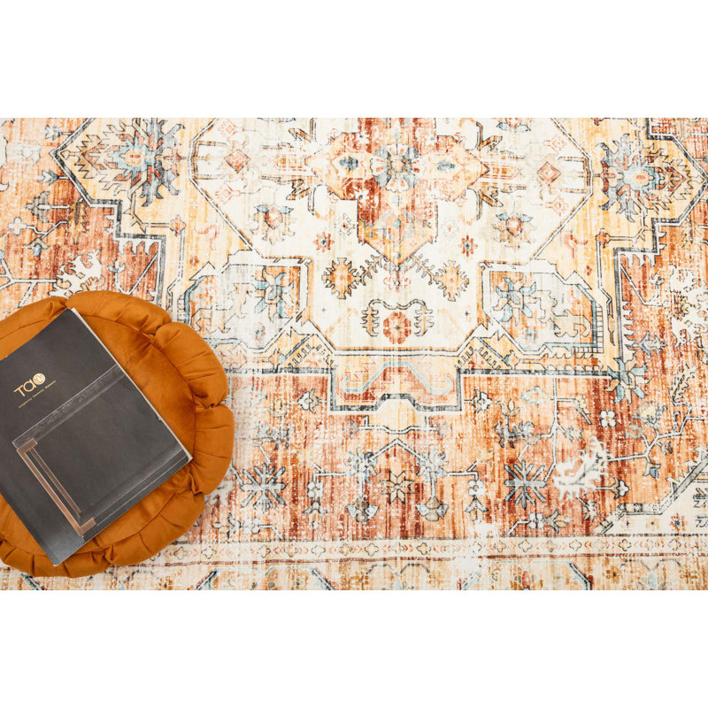 Tapis orange à motifs symétriques orange, Rectangle de 5 pi x 8 pi
