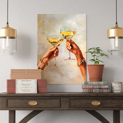 Canvas Wall Art Two Hands Holding Wine Glasses Poster Vintage Poster Print Home Decor