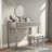 Luxury Vanity Desk Set With A Cushioned Stool, Round & Height Adjustable Mirror, 4 Drawers With Strip-fluted Panels-796562143