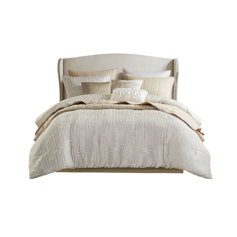 10 PCSoft Bedding Sets, King Comforter + 9 Additional Pieces, Ivory