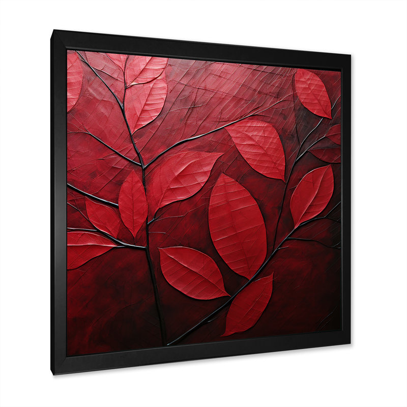 Feuilles de cerisier I sur toile, Cadre simple noir, H 24 po x l 24 po x P 1 po