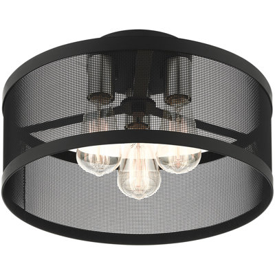 Plafonnier semi-encastré 3 lumières avec abat-jour en maille inoxydable