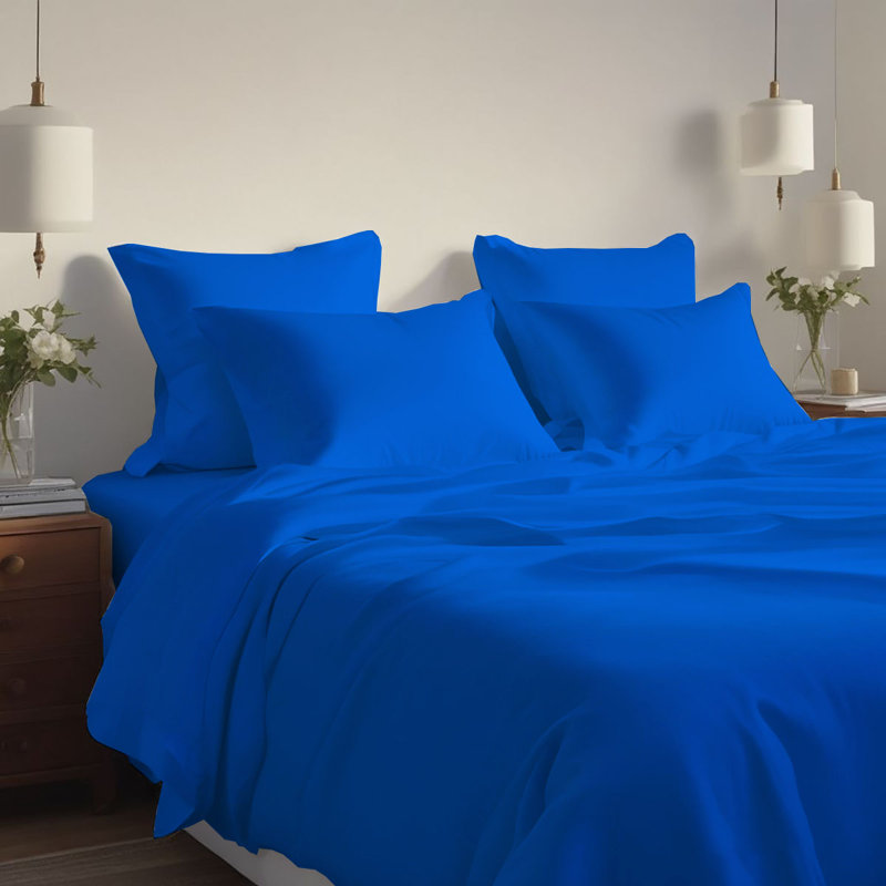 Hotel Luxurious Bamboo Blend Deep Pockets Breathable Cooling Bed Sheet Set 2000 Series, Queen Sheet Set + 4 Pillowcases