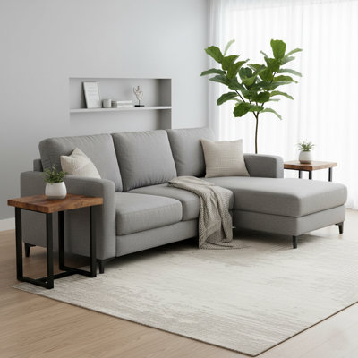 Table d'appoint industrielle avec plateau en bois et structure en métal, ensemble de 2 tables de bout compactes pour le salon, la chambre à coucher et les petits espaces