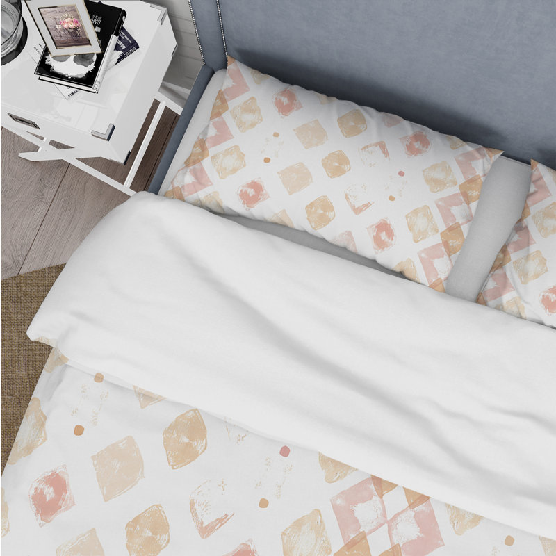 Ensemble de housse de couette rose et or à l'aquarelle douce Triangle I - Boho