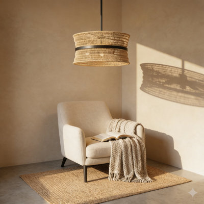 Wicker Boho Chandelier, 4-Light Hand Woven Rattan Pendant Light Fixture For Farmhouse, Coastal, Or Bohemian Dining Room, Living Room, Kitchen Island