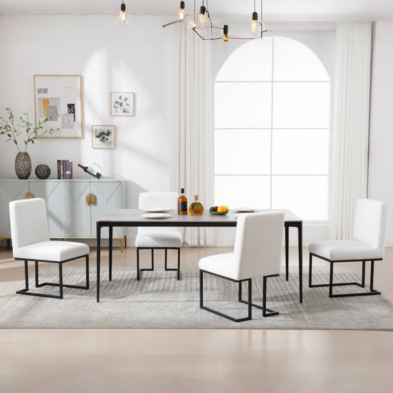 45cm H Linen Upholstered Metal Side Chair, White