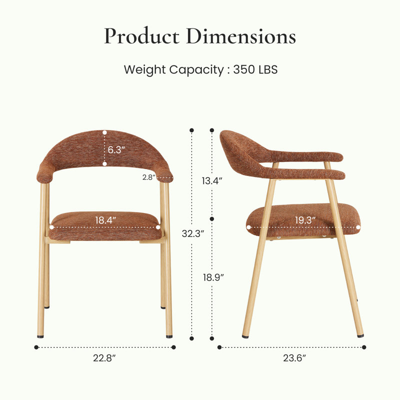   Modern Upholstered Kitchen Dining Chairs, 2, Orange