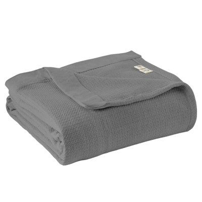 Couverture 100% coton biologique - Jeté en coton biologique certifié GOTS & Fairtrade pour lit avec tissage doux, doux et respirant - idéal comme couvre-lit ou couvre-lit (gris, simple)