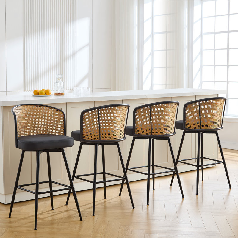 Tabouret de bar et de comptoir pivotant Cane, Tabouret de bar (siège d'une hauteur de 29 po), Noir, noir, noir, noir