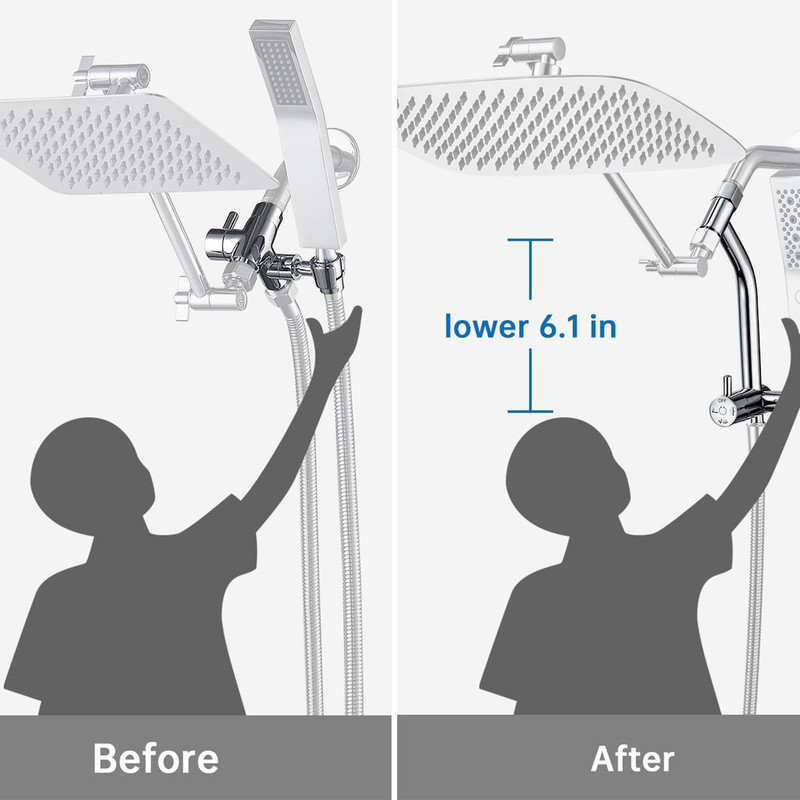 All Metal 14 Inch Shower Head with Massage Mode Handheld, Rain Shower Head with Handheld Spray Combo, Silver