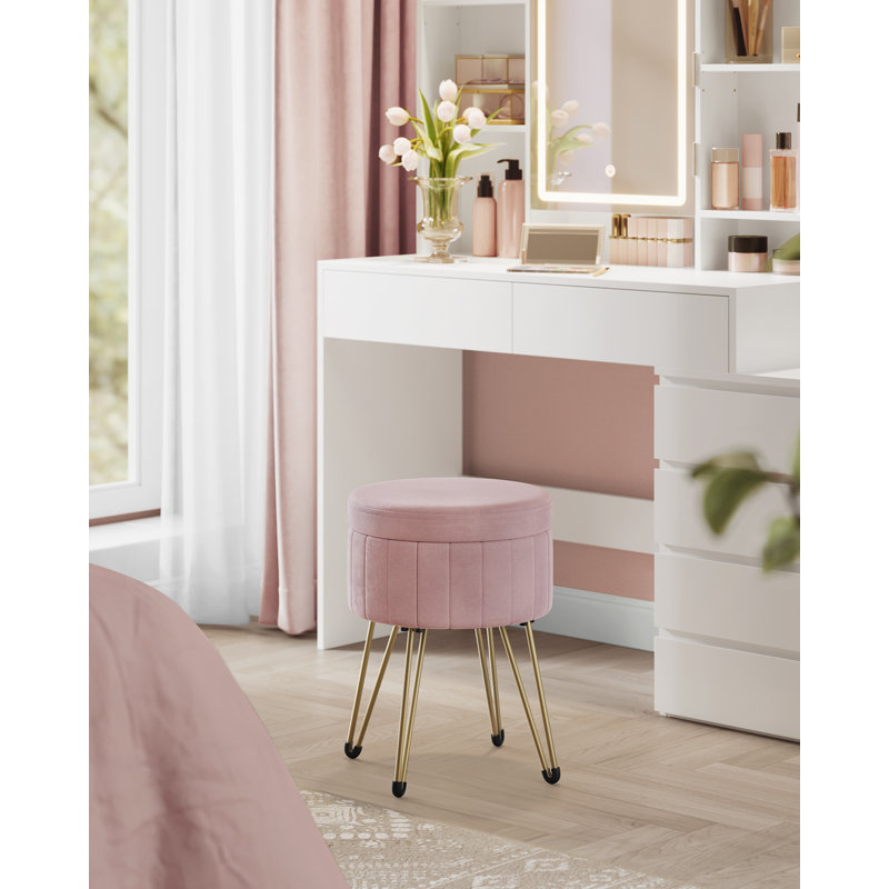Alliber 32cm Wide Round Solid Colour Footstool Ottoman with Storage, Pink