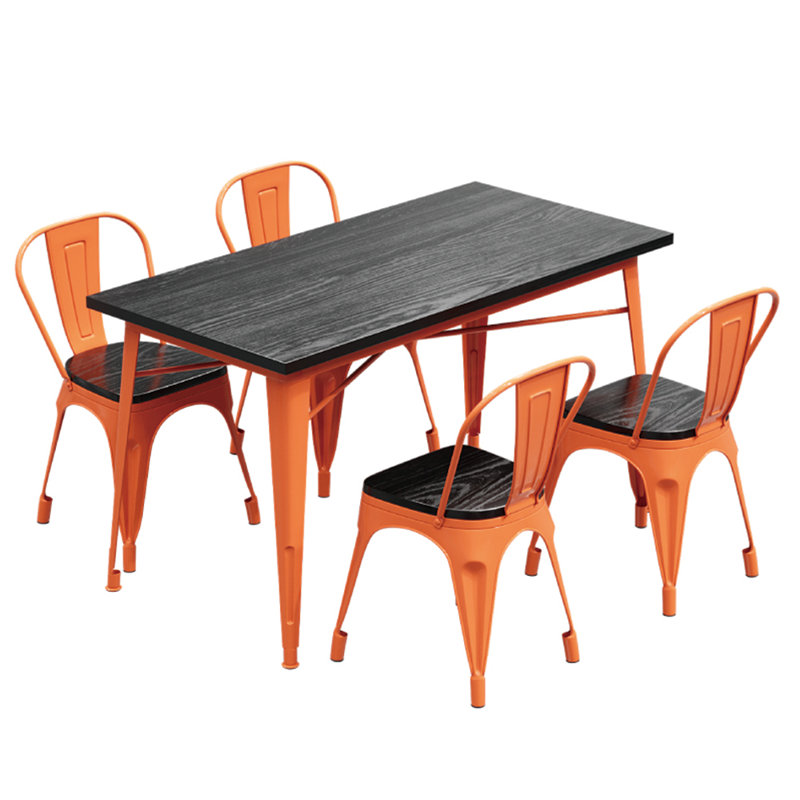 Judenberg 4 - Person Solid Wood Top Four Leg Dining Set, Orange/Black, Orange