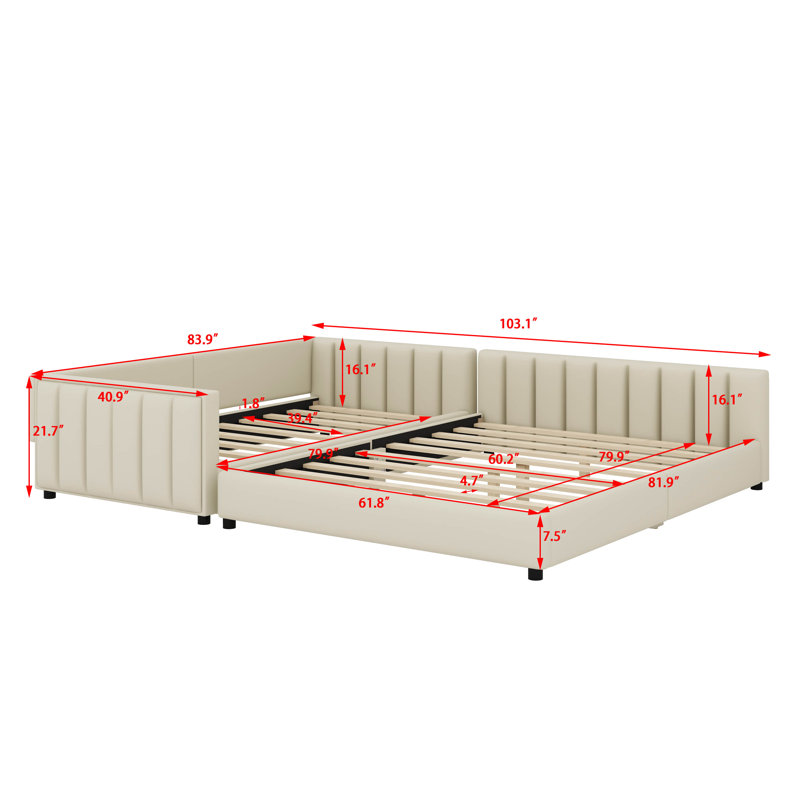 Lit plateforme rembourré offert en grand lit simple TG, Beige