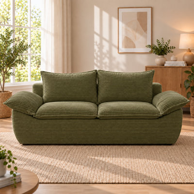 56" Boneless 2‑Seater Loveseat, Green Compressed Foam Small Couch with Removable Cushions & 2 Pillows for Living Room, Apartment and Office