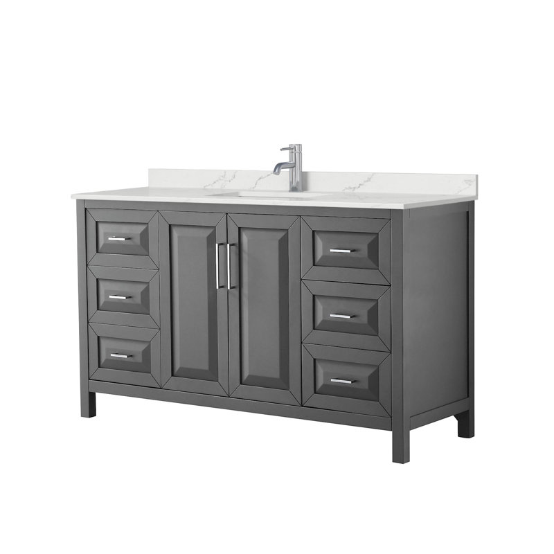 Daria 60'' W Vanity, Polished Chrome, Gray, White Quartz