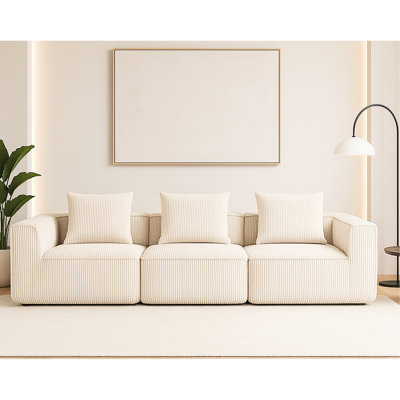 Casual 3 - Seat Corduroy Lounge With Soft Foam, All Compressed Appearance, For Primary Living Spaces Structure, Foam Filler, No Assembly Required