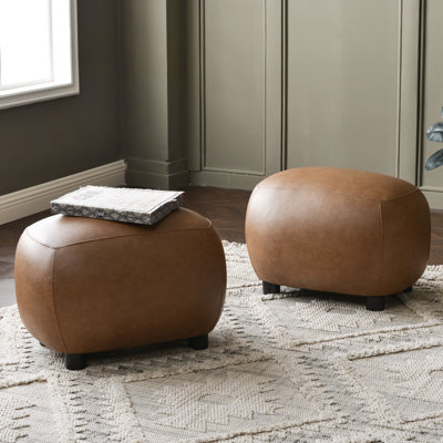 23" Wide Faux Leather Upholstered Ottoman Set Of 2