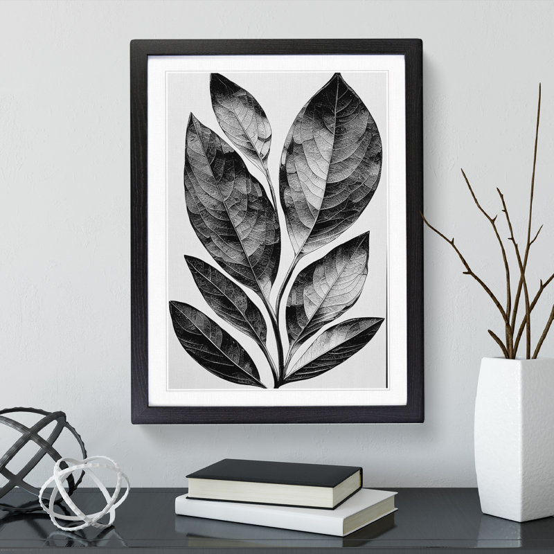 A Monochrome Leaves No.2 - Wall Art, Black Framed, 34cm H x 25cm W x 2cm D, White