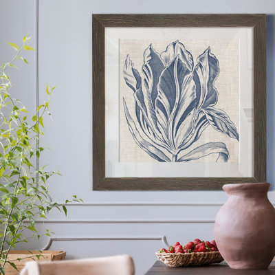 Reproduction d’art sur toile imprimée encadrée sur toile Indigo floral sur lin