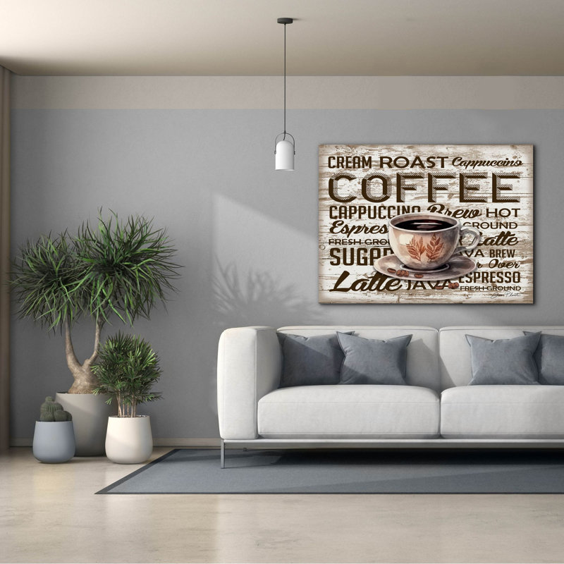 «Shiplap Coffee Sign A» par Jean Plout, art mural sur toile, H 40 po x l 54 po x P 1,5 po