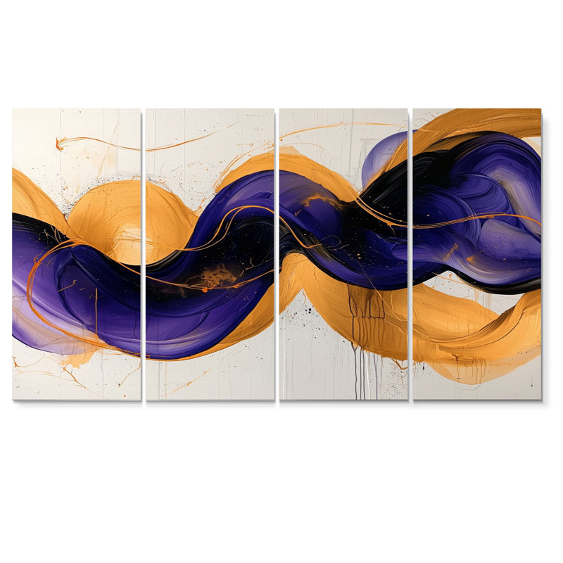 Étienne - art mural vagues - ensemble d'art mural moderne, 4, H 28 po x l 48 po