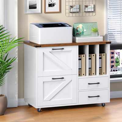 Wheeled Printer Stand, Farmhouse Style File Organizer, Suitable For A4 And Letter-size Documents by Ophelia & Co.