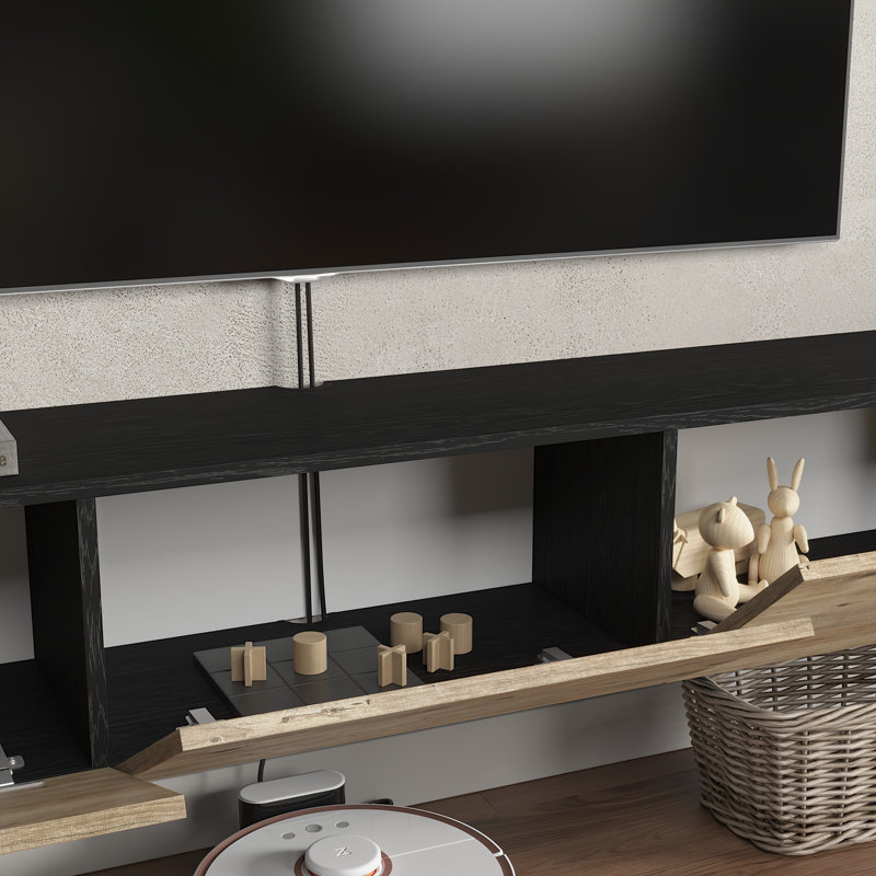 Meuble télé flottant moderne pour téléviseur de 80 po ou moins Colima, Latté chaud / noir