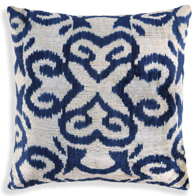 Indigo Ikat Velvet Pillow – Handmade 16X16 Square Accent Cushion