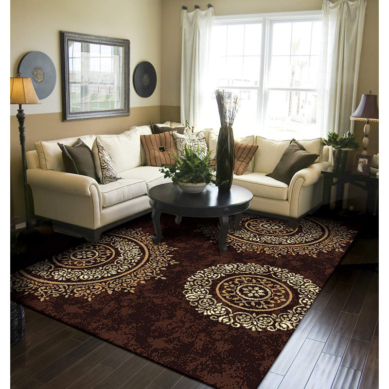 Tapis brun / beige tissé à la machine Anaysha, Rectangle 7 pi 8 po x 10 pi 6 po