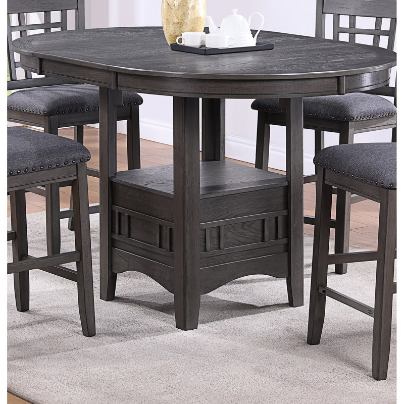 Table ovale en bois massif avec rallonge, finition contemporaine grise, charme rond et moderne