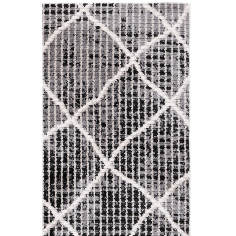 Rectangle Elane Geometric Power Loomed Polyester Area Rug in Charcoal/Ivory/Gray, Square 6'7"