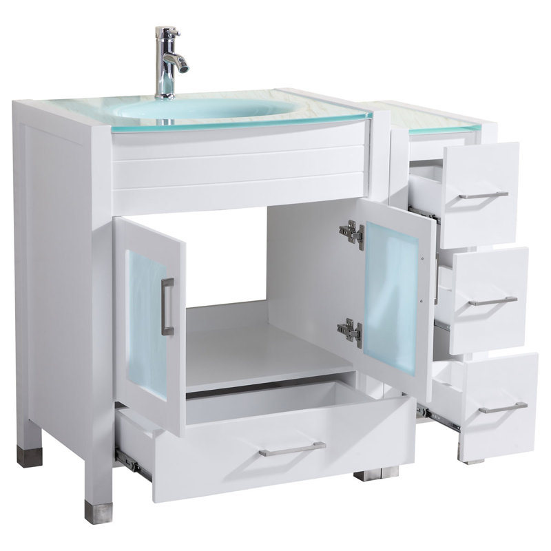 Ensemble de meuble-lavabo simple 42 po avec miroir Marguez, Blanc