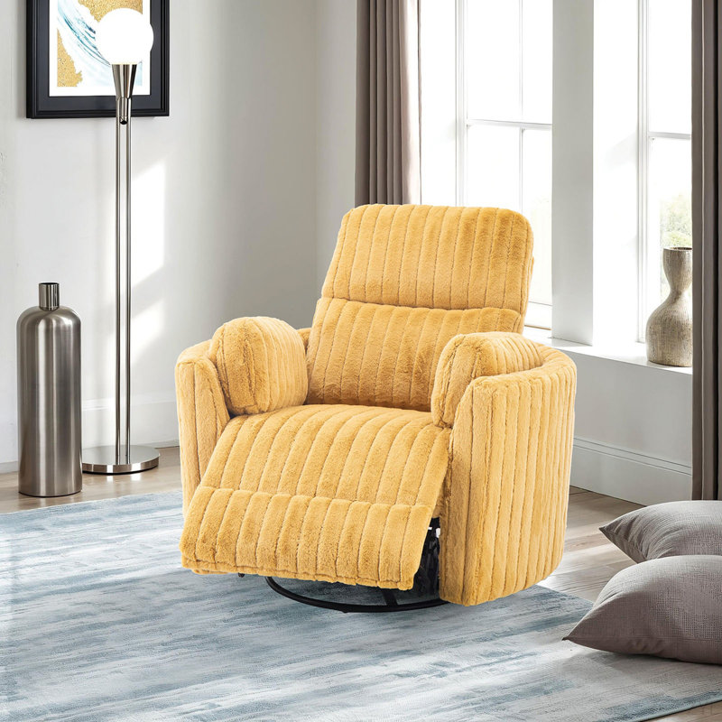 Contemporary Style Power Glider Recliner W/ Swivel Curved Arms Pillow Fill Swivel Chair Primary Living Room, Yellow