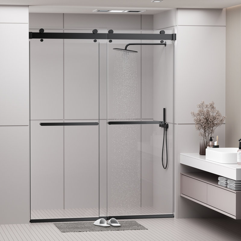 Porte de douche sans cadre à porte coulissante double l 59 po x H 76 po, Noir