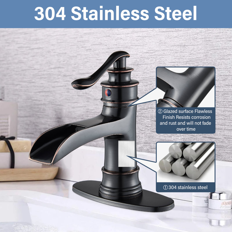 Single-handle Bathroom Faucet with Drain Assembly, Oil Rubber Bronze
