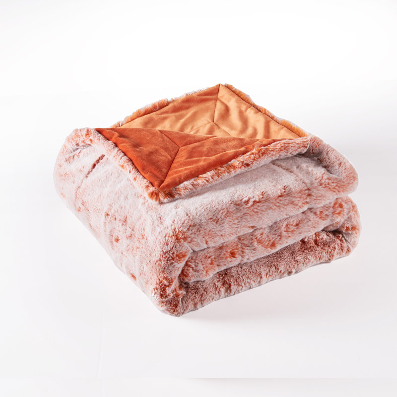 Jeté lourd en fausse fourrure, Orange brûlé, L 50 po x L 60 po