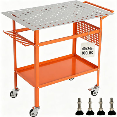 Heavy-Duty 40" x 24" Welding Table, 800 LBS Mobile Workbench with 178 Fixture Holes, 4 Tooling Slots, Pegboard & Locking Casters