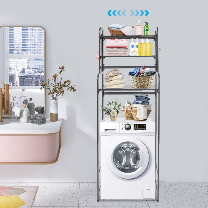 Over-the-Washer Storage Rack, 3-Tier Adjustable Laundry Room Organizer, Gray