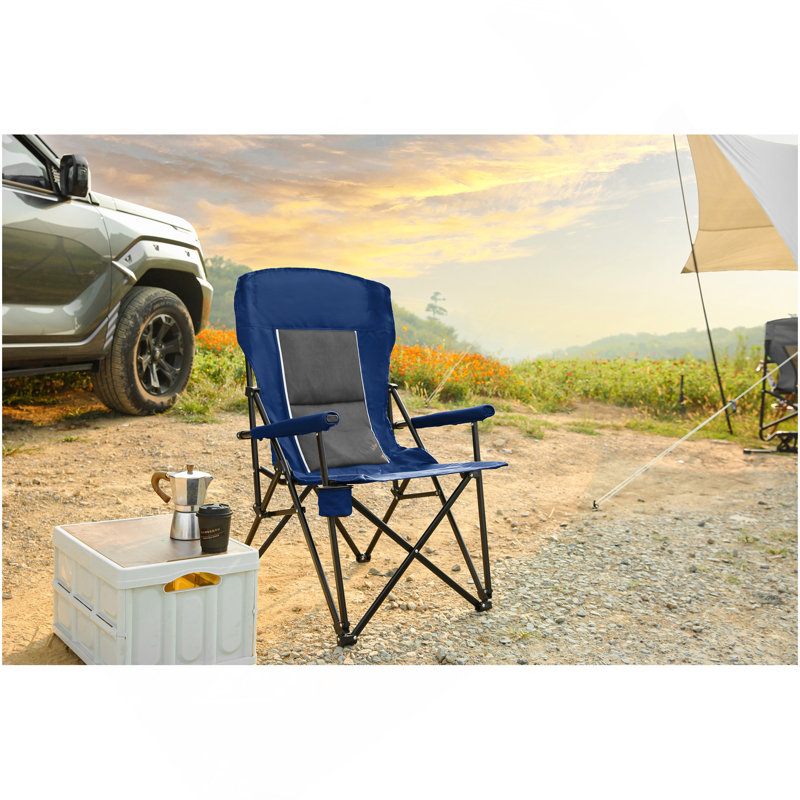 Fauteuil de jardin robuste à haut dossier 250 lb, support pliable avec porte-gobelet - bleu marine, Marine