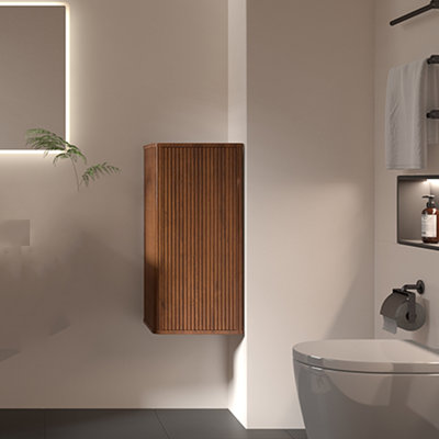Striped Walnut Bathroom Floating Side Cabinet, Wall-Mounted Storage Cabinet For Small Spaces