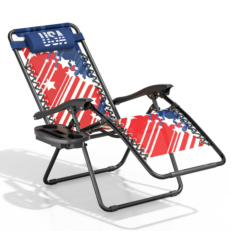 Zero Gravity Chair, Folding Recliner Outdoor Patio Lounge Chair With Adjustable Headrest and Cup Holder Tray, Red/Navy