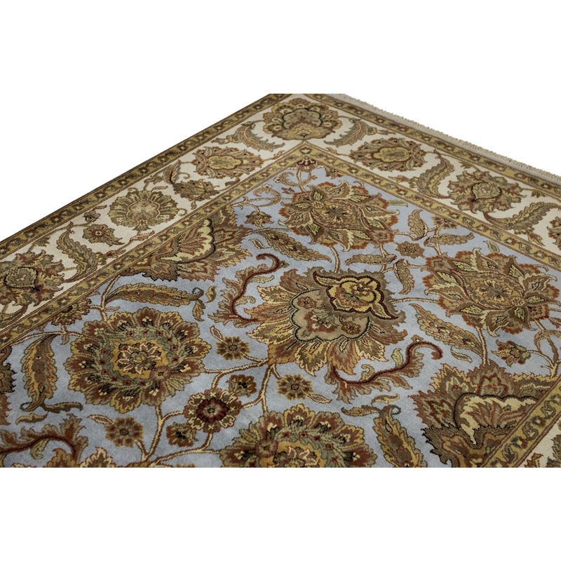 Tapis bleu clair et ivoire noué à la main de haute qualité