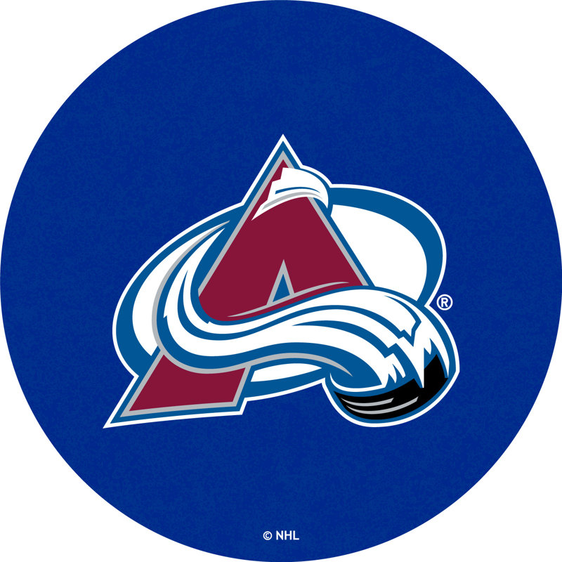 NHL Round Metal Base Dining Table, Black Wrinkle, Colorado Avalanche