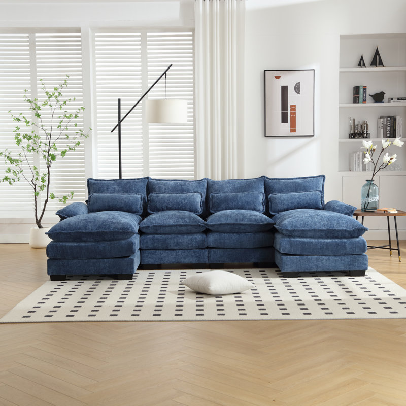 Canapé modulaire Odas, Chenille bleue marine