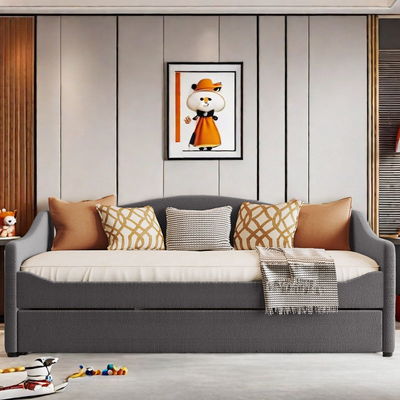 Taomi Upholstered Daybed with Light and Trundle, Gray, Twin
