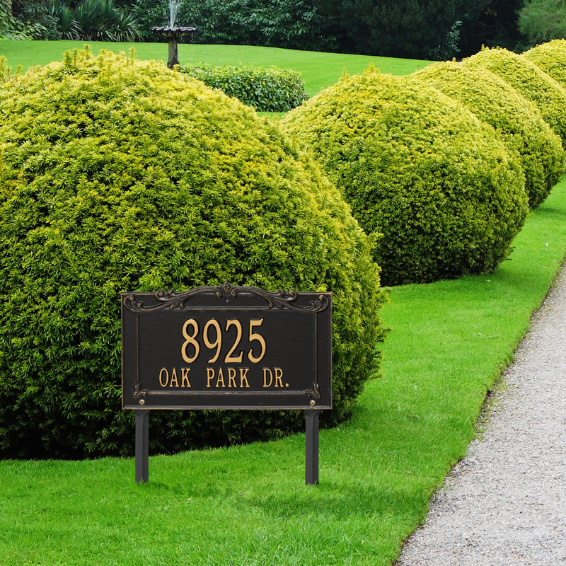 Signature Series 2-Line Lawn Address Sign, Black, Gold