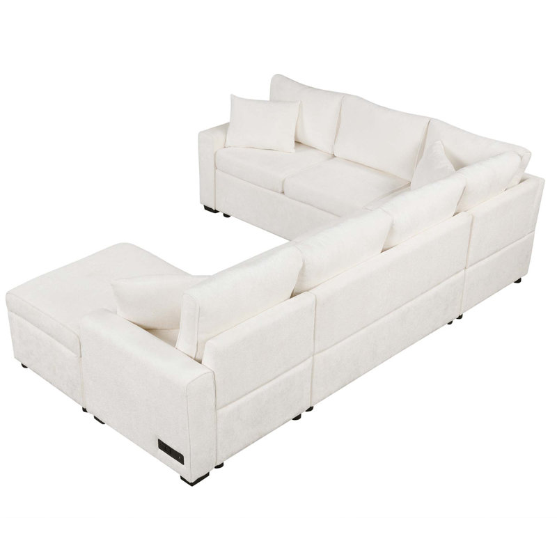Divan-lit modulaire avec canapé-lit de rangement de 112,2 po avec repose-pieds, trois coussins et dispositifs de chargement pour le salon
