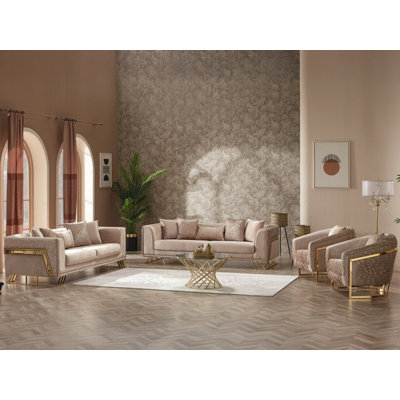 Elegance 4 Piece Beige Living Room Set