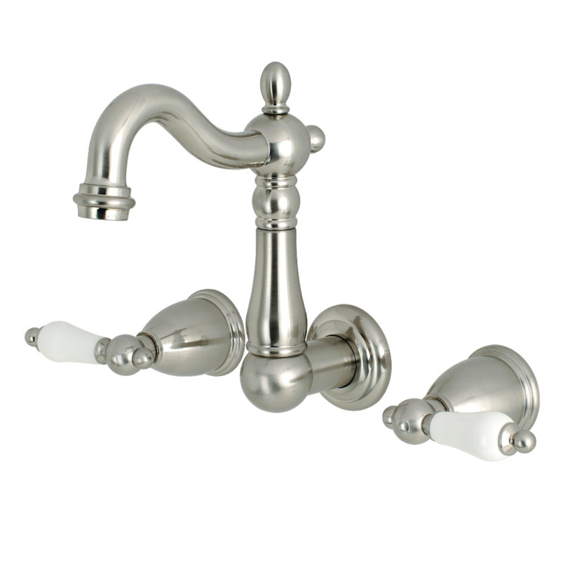 Kingston Brass Heritage Two-Handle 3-Hole Wall Mount Bathroom Faucet, Brushed Nickel
